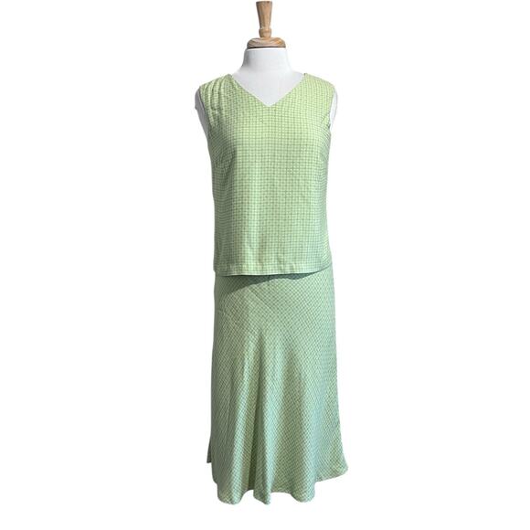 Vintage Tommy Bahama 100% Silk Lime Green Tank Top and Skirt Outfit Set Small - Picture 1 of 8